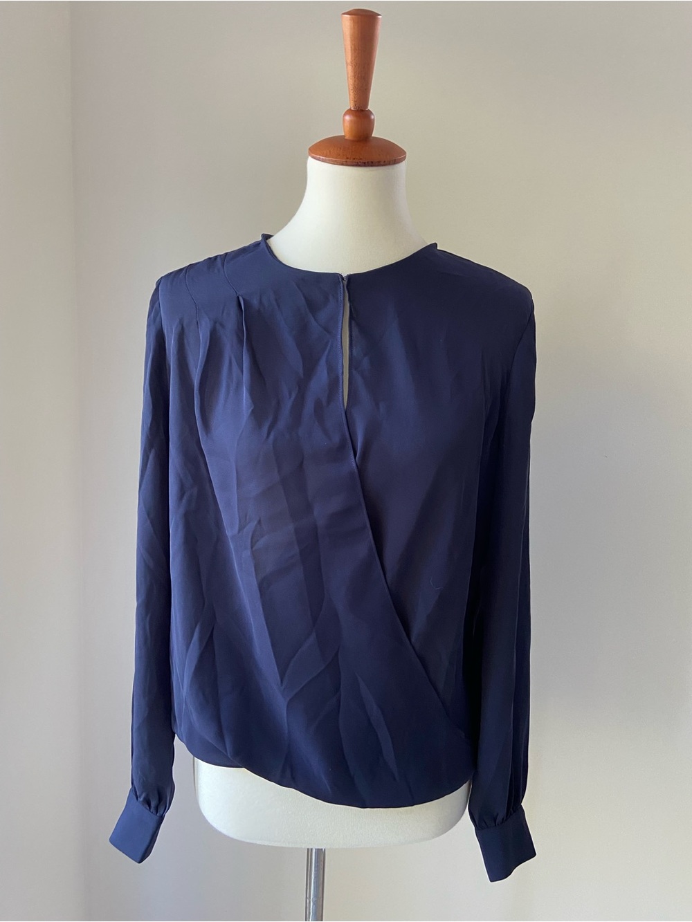 NWT Ann Taylor Women’s Navy Long-Sleeve Wrap Front Blouse